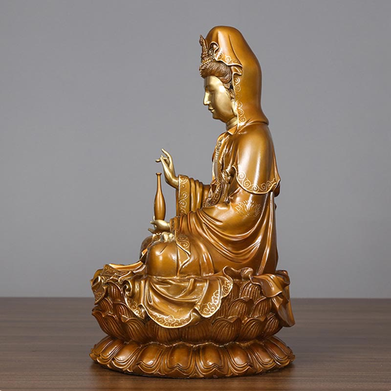 Buddha Stones Kwan Yin Avalokitesvara Lotus Zittende Harmonie Messing Koperen Beeld Huisaltaar Decoratie - image 4