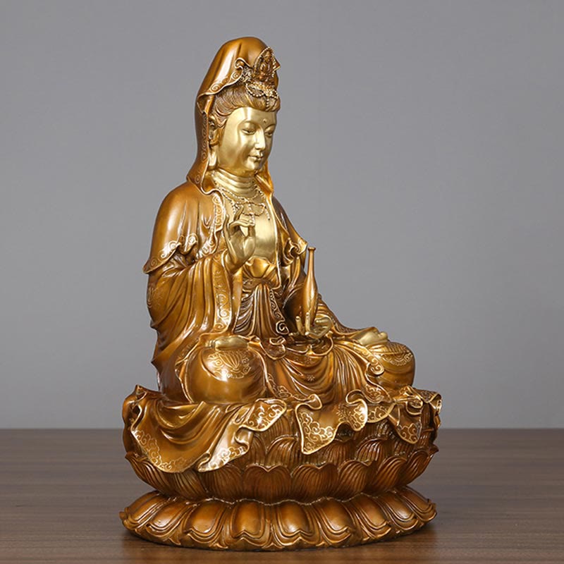 Buddha Stones Kwan Yin Avalokitesvara Lotus Zittende Harmonie Messing Koperen Beeld Huisaltaar Decoratie - image 1