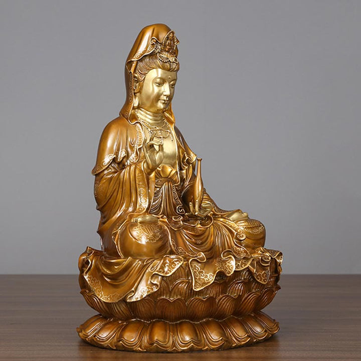 Buddha Stones Kwan Yin Avalokitesvara Lotus Zittende Harmonie Messing Koperen Beeld Huisaltaar Decoratie - image 1