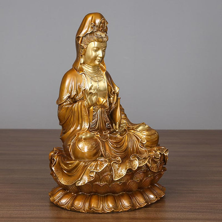 Buddha Stones Kwan Yin Avalokitesvara Lotus Zittende Harmonie Messing Koperen Beeld Huisaltaar Decoratie - image 10