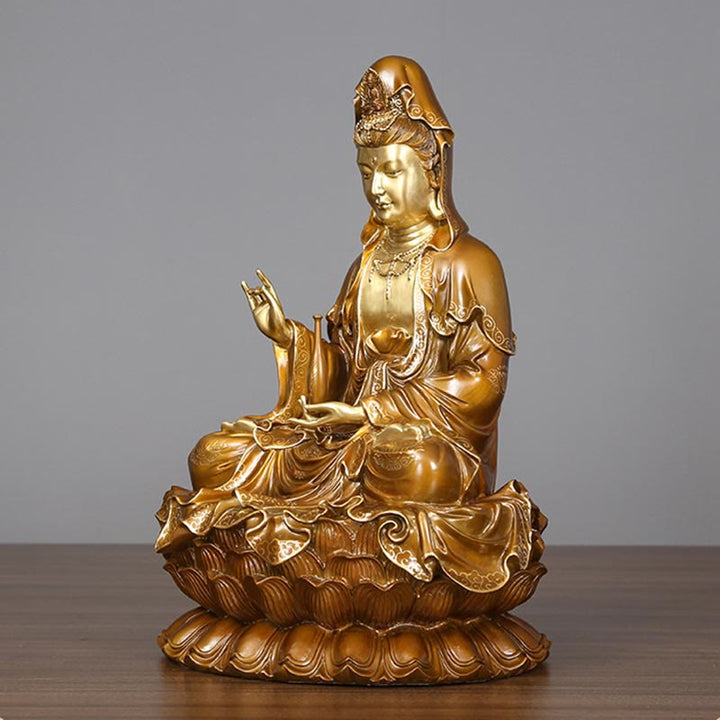 Buddha Stones Kwan Yin Avalokitesvara Lotus Zittende Harmonie Messing Koperen Beeld Huisaltaar Decoratie - image 3