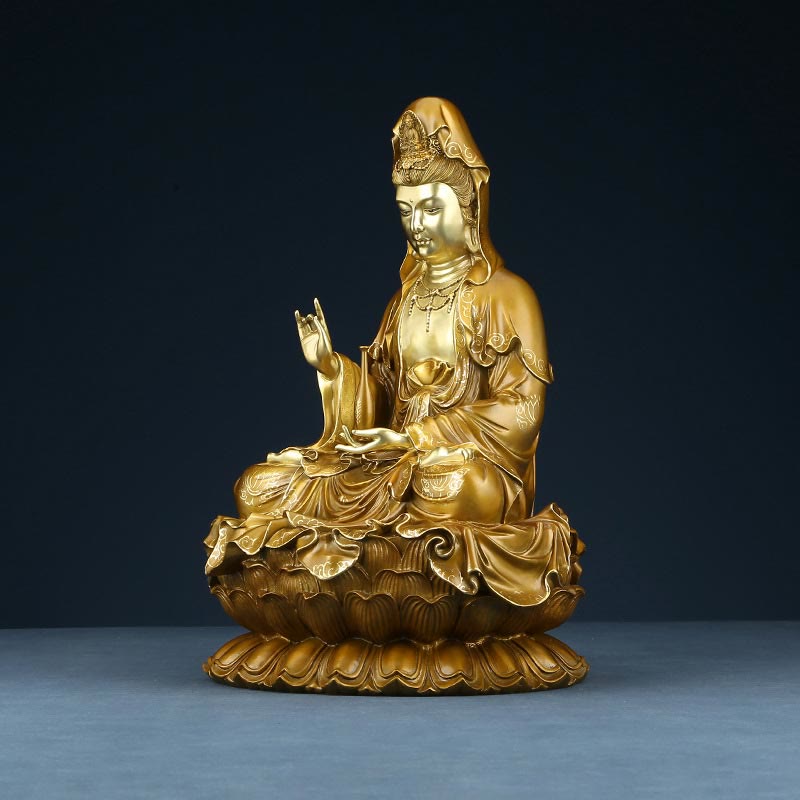 Buddha Stones Kwan Yin Avalokitesvara Lotus Zittende Harmonie Messing Koperen Beeld Huisaltaar Decoratie - image 14