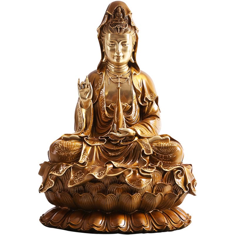 Buddha Stones Kwan Yin Avalokitesvara Lotus Zittende Harmonie Messing Koperen Beeld Huisaltaar Decoratie - image 16