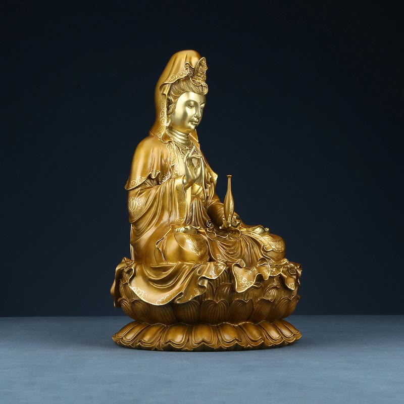 Buddha Stones Kwan Yin Avalokitesvara Lotus Zittende Harmonie Messing Koperen Beeld Huisaltaar Decoratie - image 13