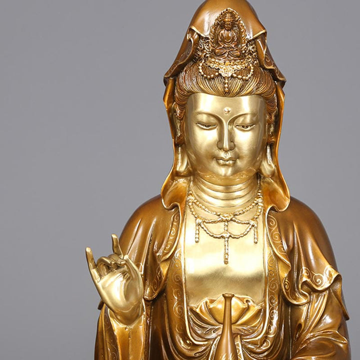 Buddha Stones Kwan Yin Avalokitesvara Lotus Zittende Harmonie Messing Koperen Beeld Huisaltaar Decoratie - image 6