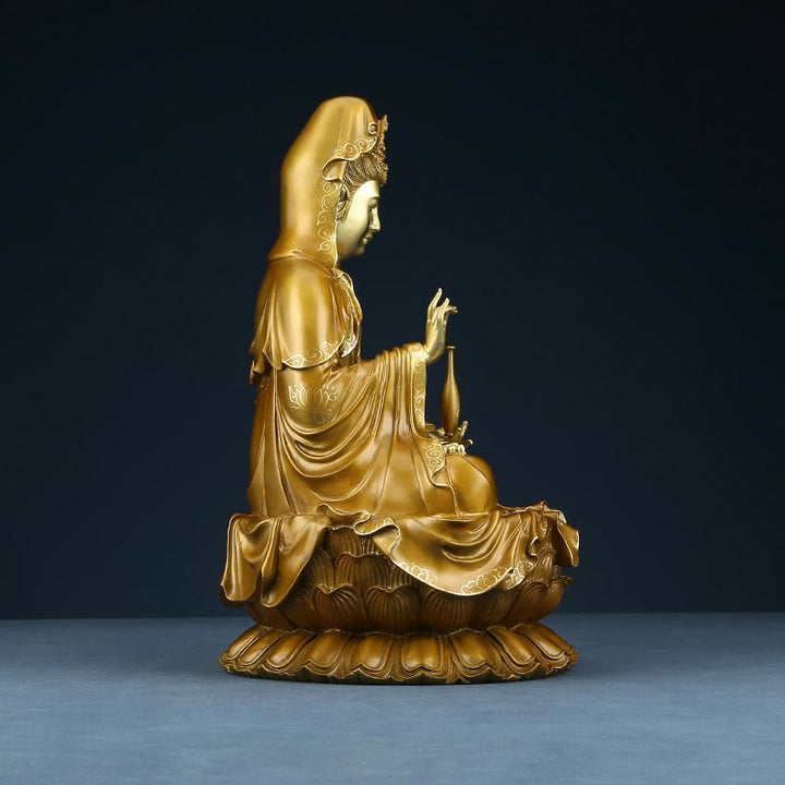 Buddha Stones Kwan Yin Avalokitesvara Lotus Zittende Harmonie Messing Koperen Beeld Huisaltaar Decoratie - image 15