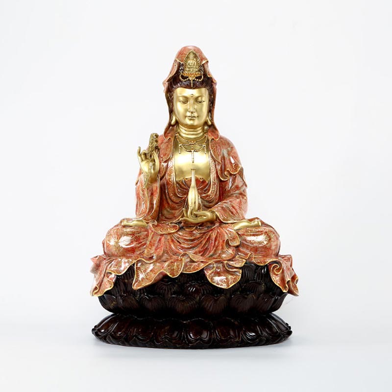 Buddha Stones Kwan Yin Avalokitesvara Lotus Zittende Harmonie Messing Koperen Beeld Huisaltaar Decoratie - image 19