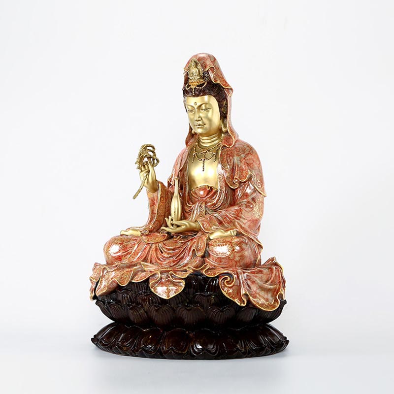 Buddha Stones Kwan Yin Avalokitesvara Lotus Zittende Harmonie Messing Koperen Beeld Huisaltaar Decoratie - image 20