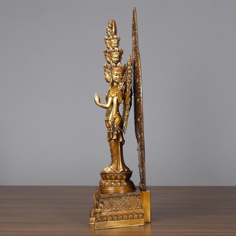 Buddha Stones Handgemaakt duizendarmig Avalokitesvara Kwan Yin Rijkdombeeldje van messing en koper. - image 10
