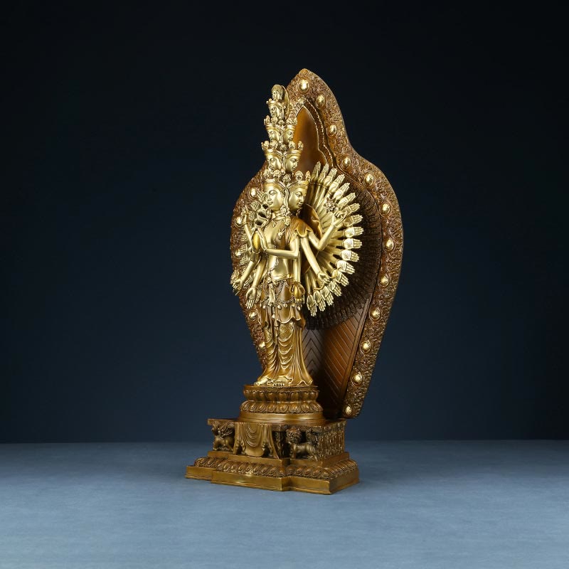 Buddha Stones Handgemaakt duizendarmig Avalokitesvara Kwan Yin Rijkdombeeldje van messing en koper. - image 13