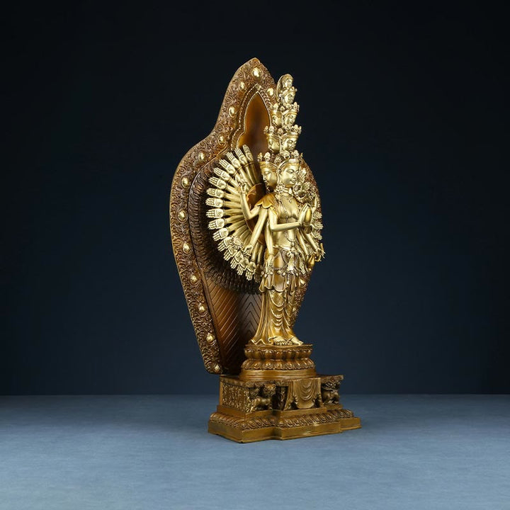 Buddha Stones Handgemaakt duizendarmig Avalokitesvara Kwan Yin Rijkdombeeldje van messing en koper. - image 12