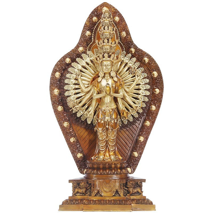 Buddha Stones Handgemaakt duizendarmig Avalokitesvara Kwan Yin Rijkdombeeldje van messing en koper. - image 14