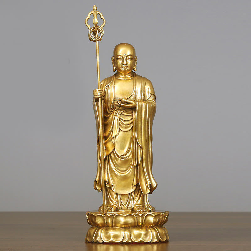 Buddha Stones Ksitigarbha Bodhisattva beeldje, symbool van mededogen, koperen beeldje, huisoffer, decoratie - Ksitigarbha Bodhisattva 13,5*10,5*27 cm - image 2