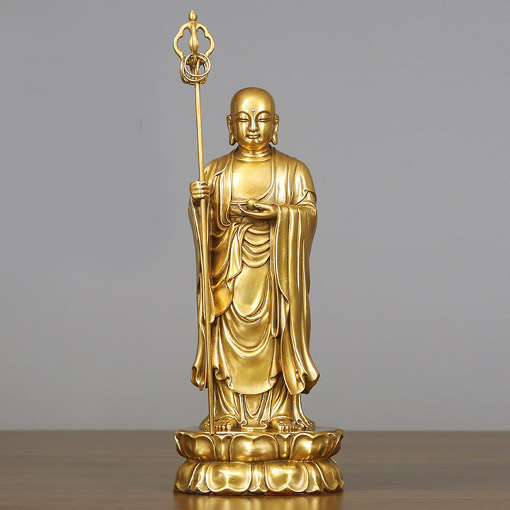 Buddha Stones Ksitigarbha Bodhisattva beeldje, symbool van mededogen, koperen beeldje, huisoffer, decoratie - Ksitigarbha Bodhisattva 13,5*10,5*27 cm - image 2