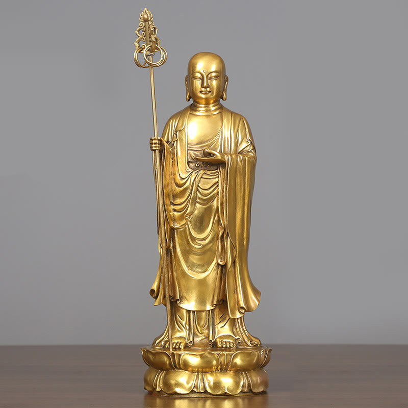 Buddha Stones Ksitigarbha Bodhisattva beeldje, symbool van mededogen, koperen beeldje, huisoffer, decoratie - Ksitigarbha Bodhisattva 13*31,5 cm - image 10