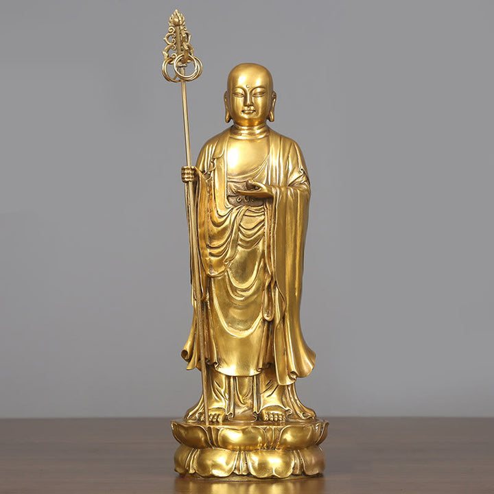Buddha Stones Ksitigarbha Bodhisattva beeldje, symbool van mededogen, koperen beeldje, huisoffer, decoratie - Ksitigarbha Bodhisattva 13*31,5 cm - image 10