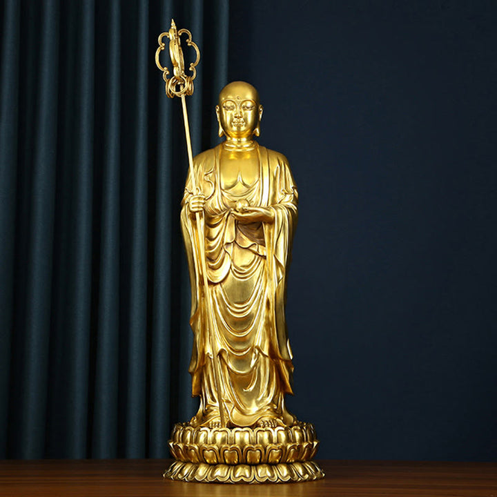 Buddha Stones Ksitigarbha Bodhisattva beeldje, symbool van mededogen, koperen beeldje, huisoffer, decoratie - image 0