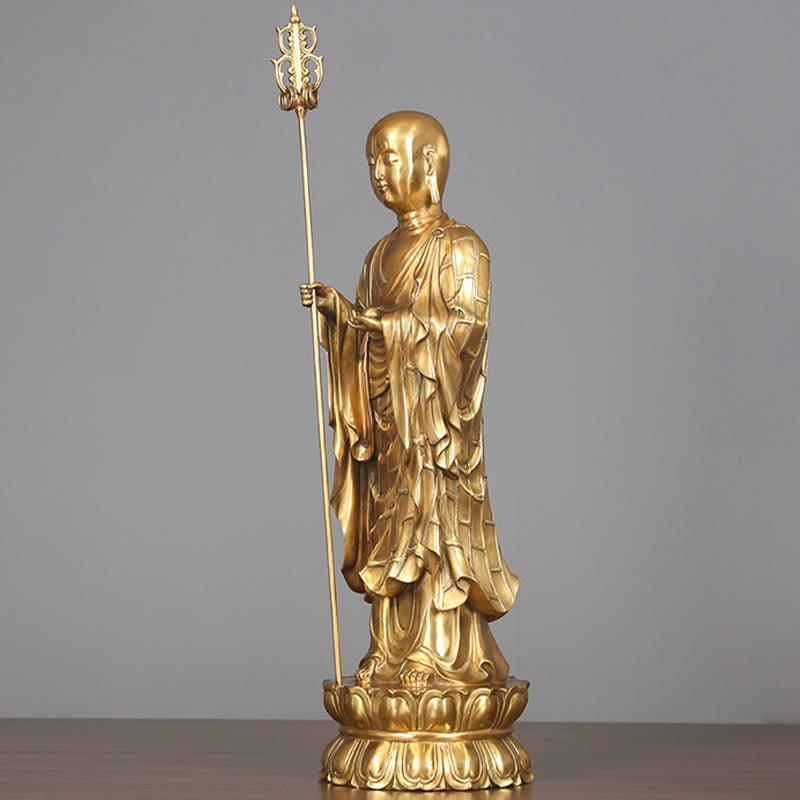 Buddha Stones Ksitigarbha Bodhisattva beeldje, symbool van mededogen, koperen beeldje, huisoffer, decoratie - image 13