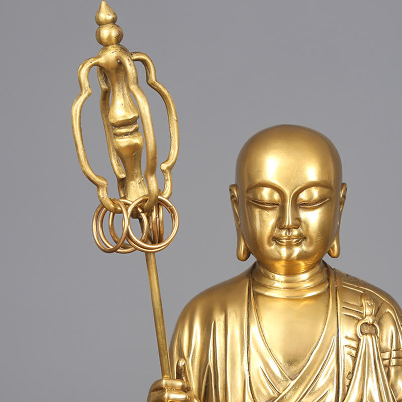Buddha Stones Ksitigarbha Bodhisattva beeldje, symbool van mededogen, koperen beeldje, huisoffer, decoratie - image 7