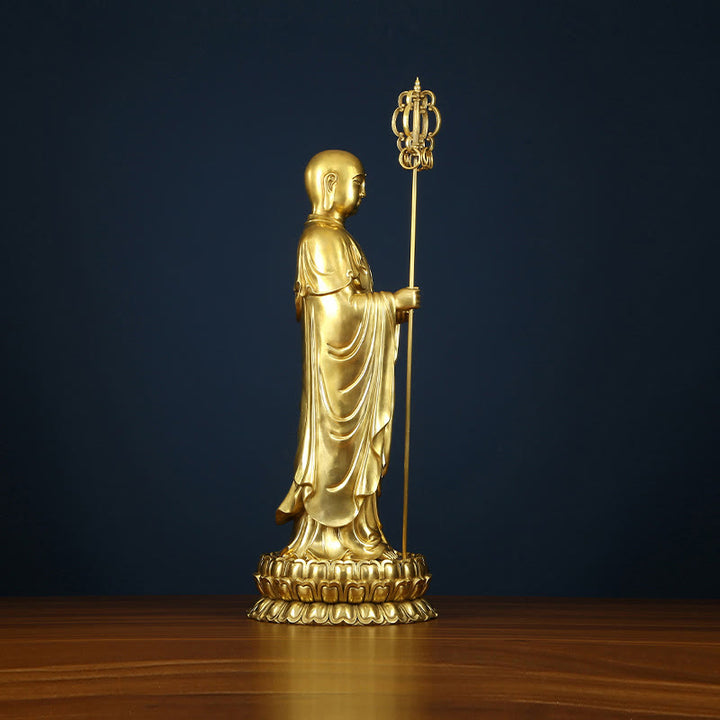 Buddha Stones Ksitigarbha Bodhisattva beeldje, symbool van mededogen, koperen beeldje, huisoffer, decoratie - image 4