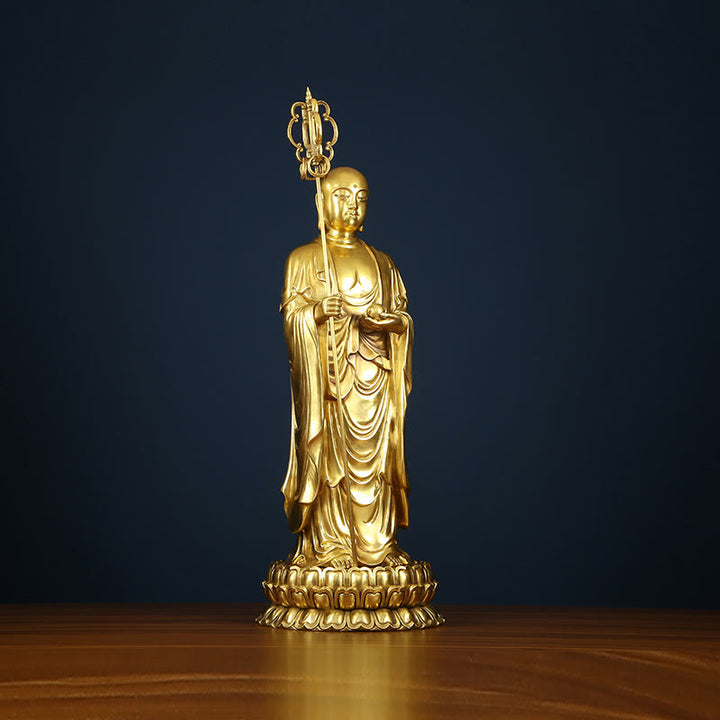 Buddha Stones Ksitigarbha Bodhisattva beeldje, symbool van mededogen, koperen beeldje, huisoffer, decoratie - image 3