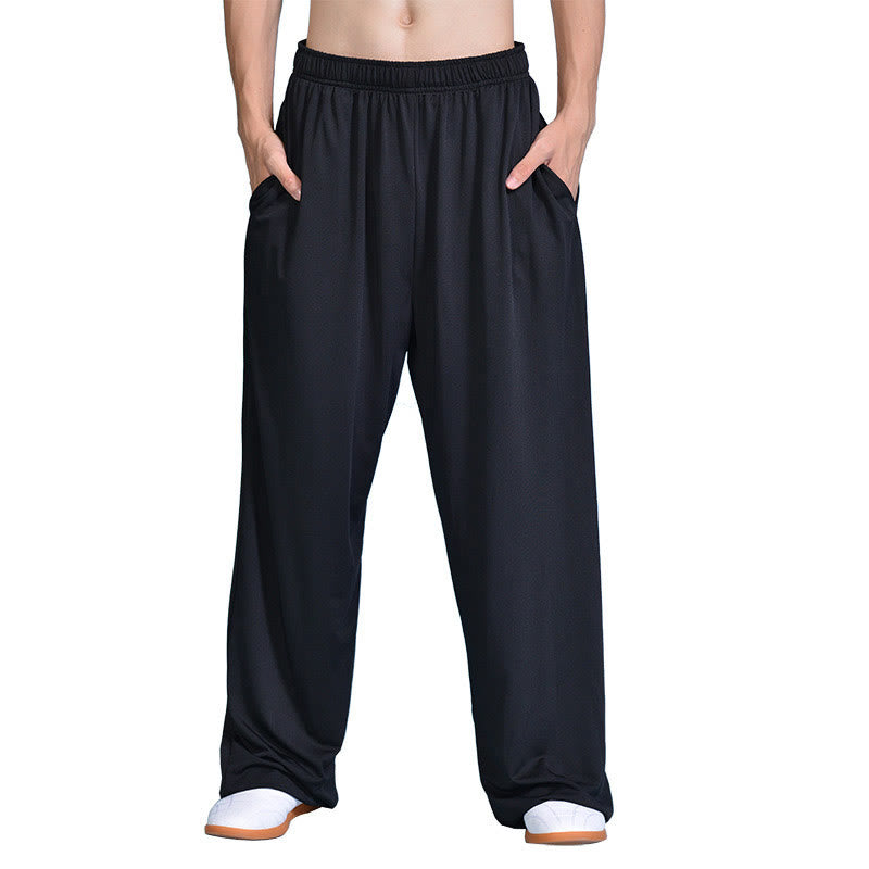 Buddha Stones Zomerse unisex Tai Chi Qigong oefenbroek met elastische Taille en Zakken - Zwart - 3XL- Geschikt voor VS/ UK/AU/ EU- 2XL - image 1