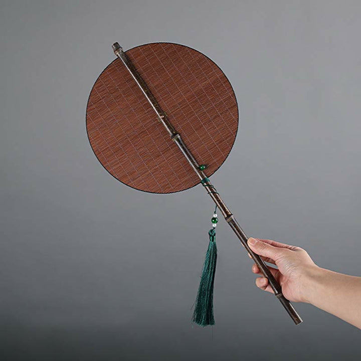 Buddha Stones Handgemaakte, in Chinese stijl, bamboe, draagbare, Waaier met Lang steel - Bruin - Ronde stijl 23*50cm - image 8