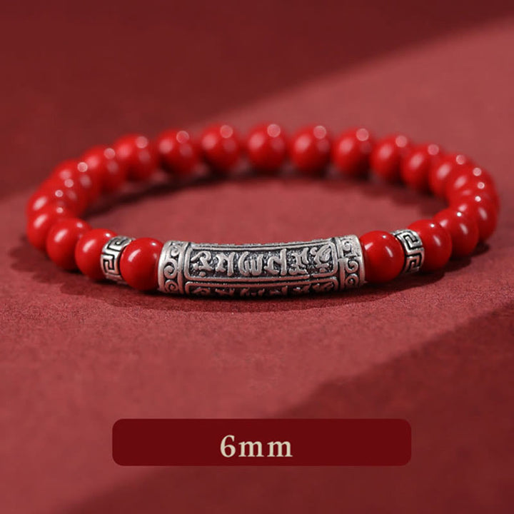 Buddha Stones Cinnabar 999 Sterling Zilveren Armband met Zes Ware Woorden - 6mm Rode Cinnabar - image 9