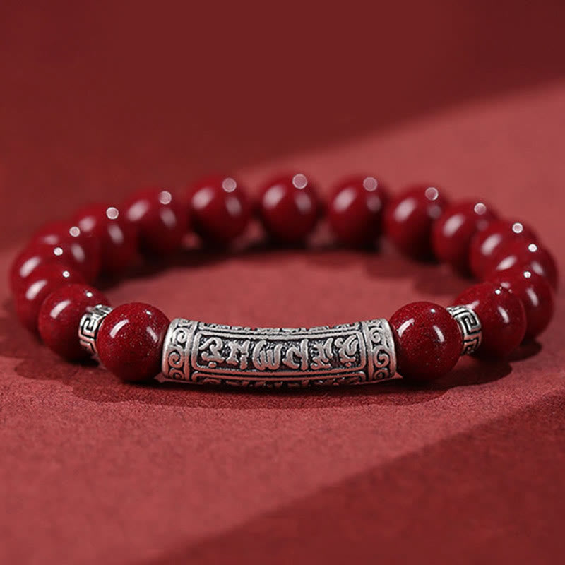Buddha Stones Cinnabar 999 Sterling Zilveren Armband met Zes Ware Woorden - 6mm Cinnabar - image 0