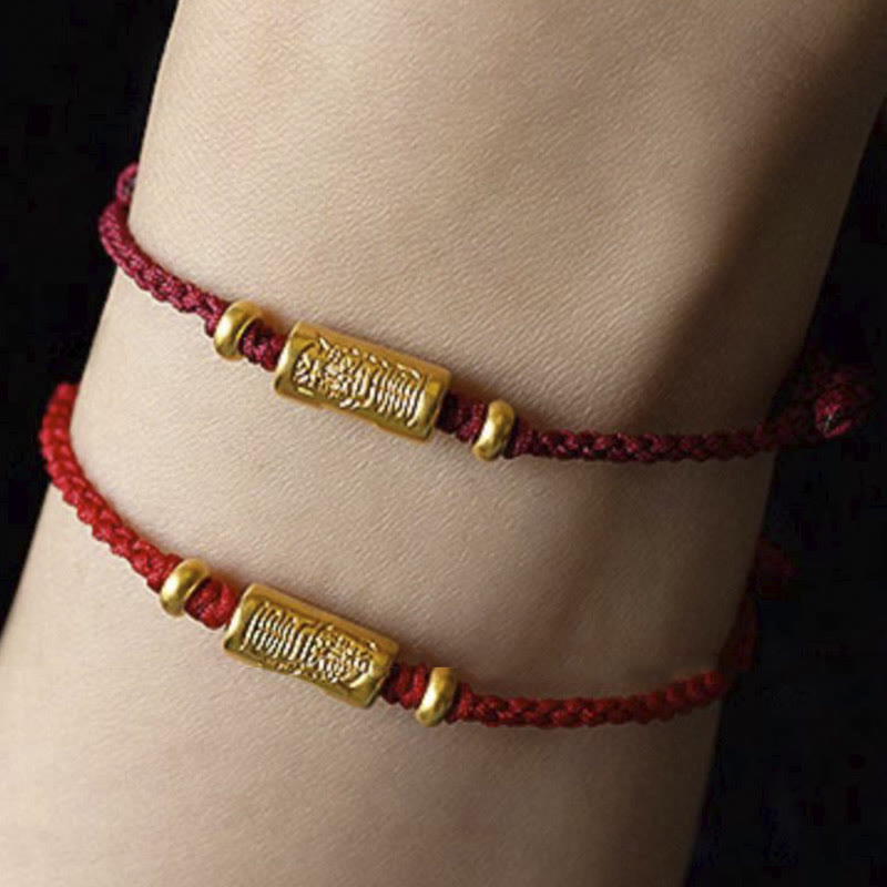 Buddha Stones 999 gouden geluksamulet met handgesneden ontwerp en gevlochten Armband voor extra kracht. - image 0