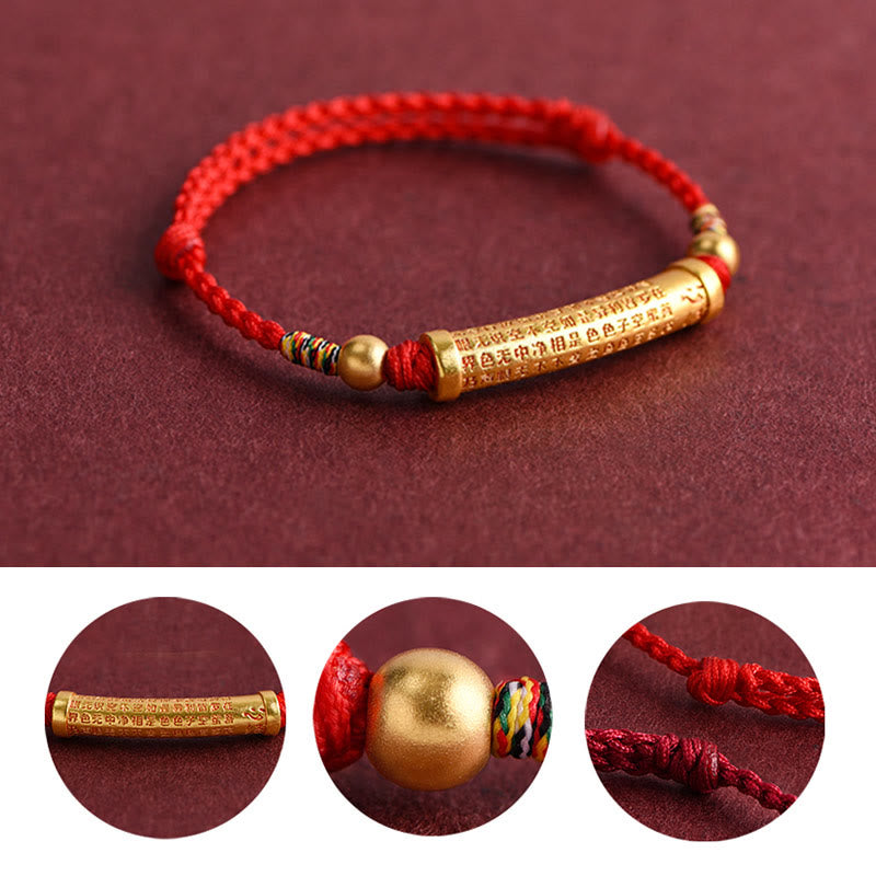 Buddha Stones Handgemaakte legering hartvormige sutra beschermingsarmband/ Armband met touwconstructie - image 8