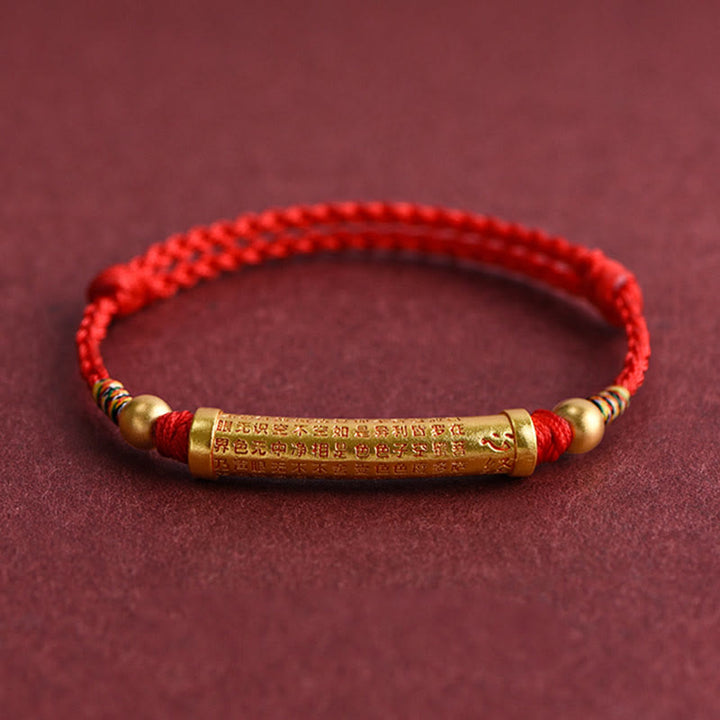 Buddha Stones Handgemaakte legering hartvormige sutra beschermingsarmband/ Armband met touwconstructie - Enkelband(omtrek 18-30 cm) - Rood - image 4