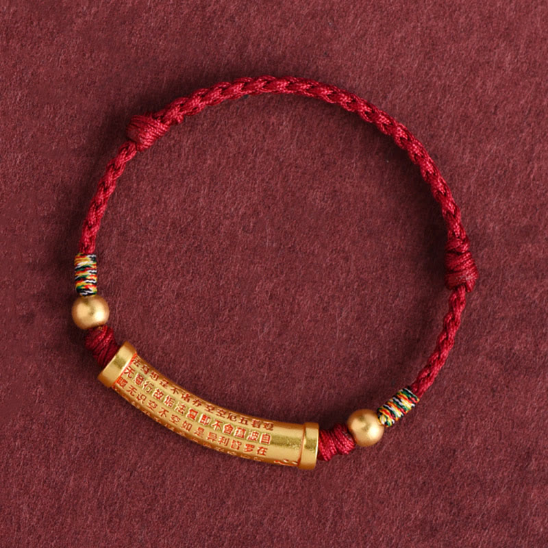 Buddha Stones Handgemaakte legering hartvormige sutra beschermingsarmband/ Armband met touwconstructie - Enkelband(omtrek 18-30 cm) - Donkerrood - image 0