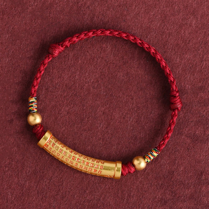 Buddha Stones Handgemaakte legering hartvormige sutra beschermingsarmband/ Armband met touwconstructie - Enkelband(omtrek 18-30 cm) - Donkerrood - image 0