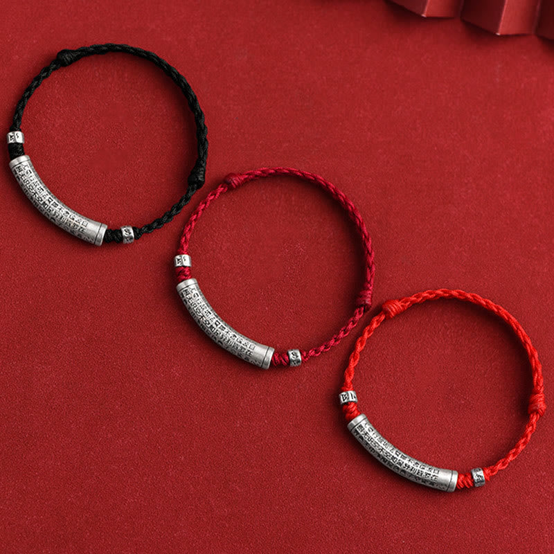Buddha Stones Handgemaakte Armband van 999 sterling zilver met gegraveerde Om Mani Padme Hum hartsoetra en gelukssymbool . - image 1