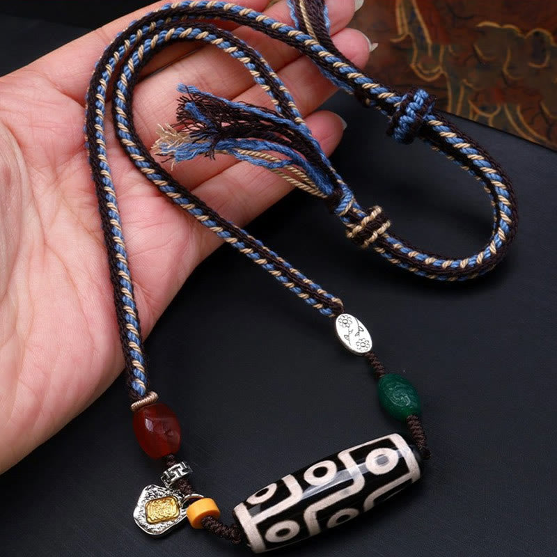 Buddha Stones Tibetaanse negenoog Dzi-kraal beschermingskettinghanger van gevlochten Ketting - Dzi-kraal met negen ogen (rijkdom ♥ kracht) - image 0
