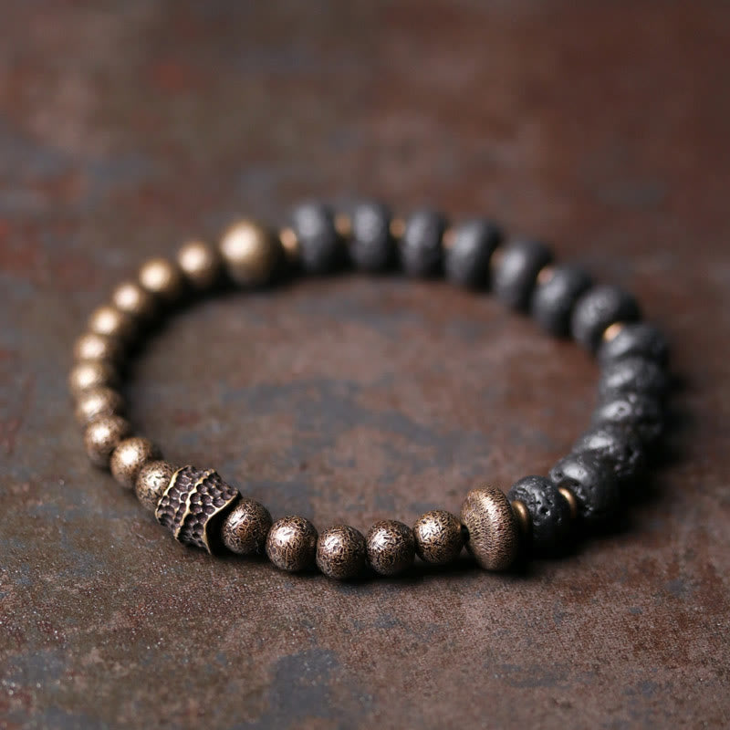 Buddha Stones Lavasteen kralen absorberen negatieve energie koperen Armband - 17-17,6 cm - image 0