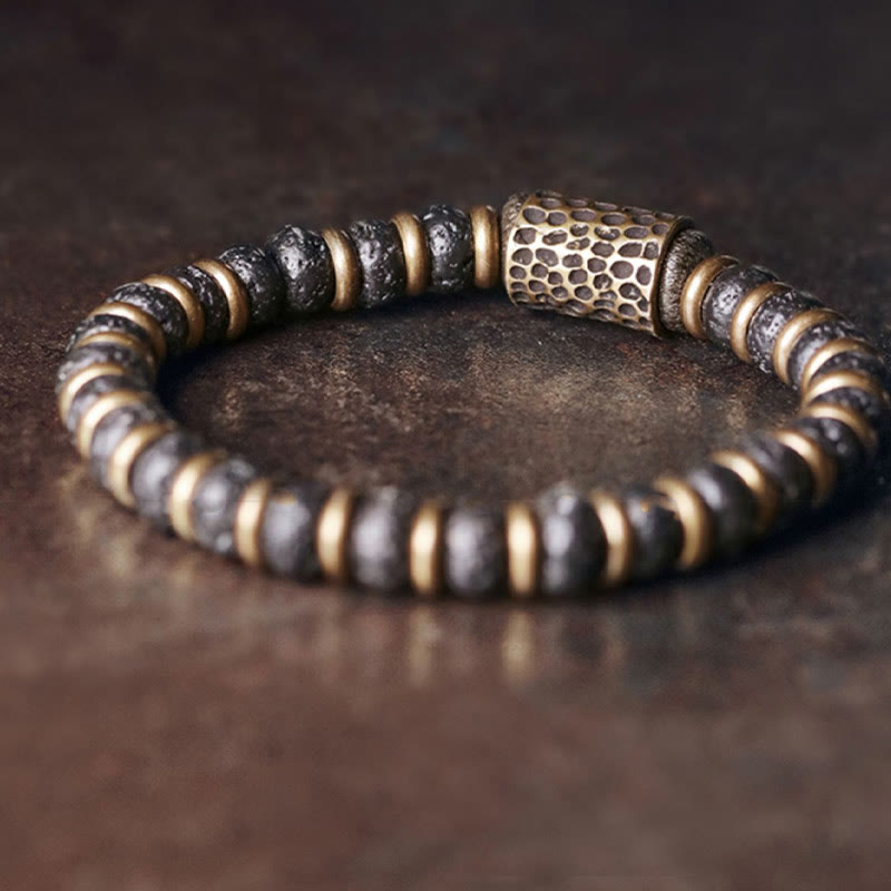 Buddha Stones Vintage armband met lavasteen kralen en koperkleurige Armband - image 1
