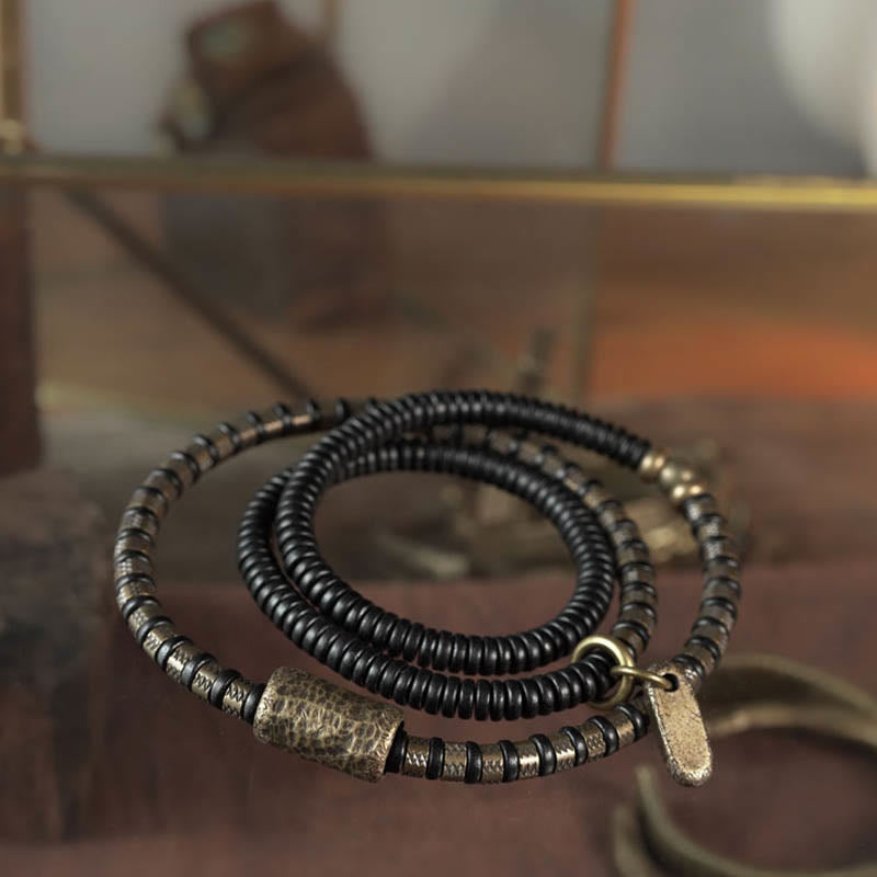 Buddha Stones Helende Tibetaanse armband met ebbenhouten kralen en koperen meerlaagse Armband - image 1