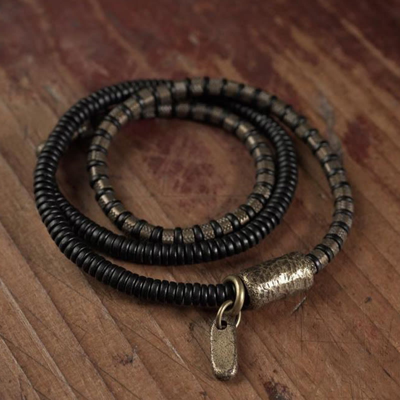 Buddha Stones Helende Tibetaanse armband met ebbenhouten kralen en koperen meerlaagse Armband - 17-17,6 cm - image 0
