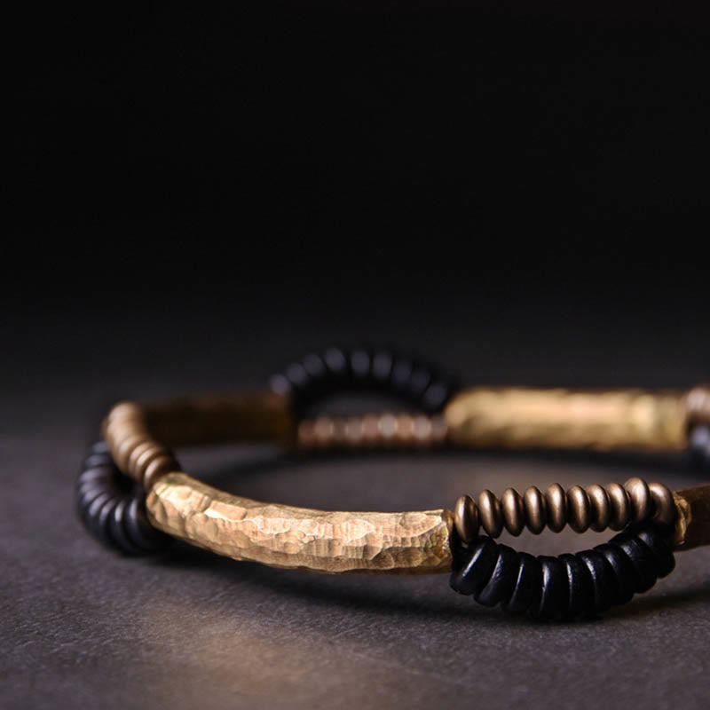 Buddha Stones Vintage handgemaakte Armband van ebbenhout en koper, symbool van geluk en rijkdom. - image 1