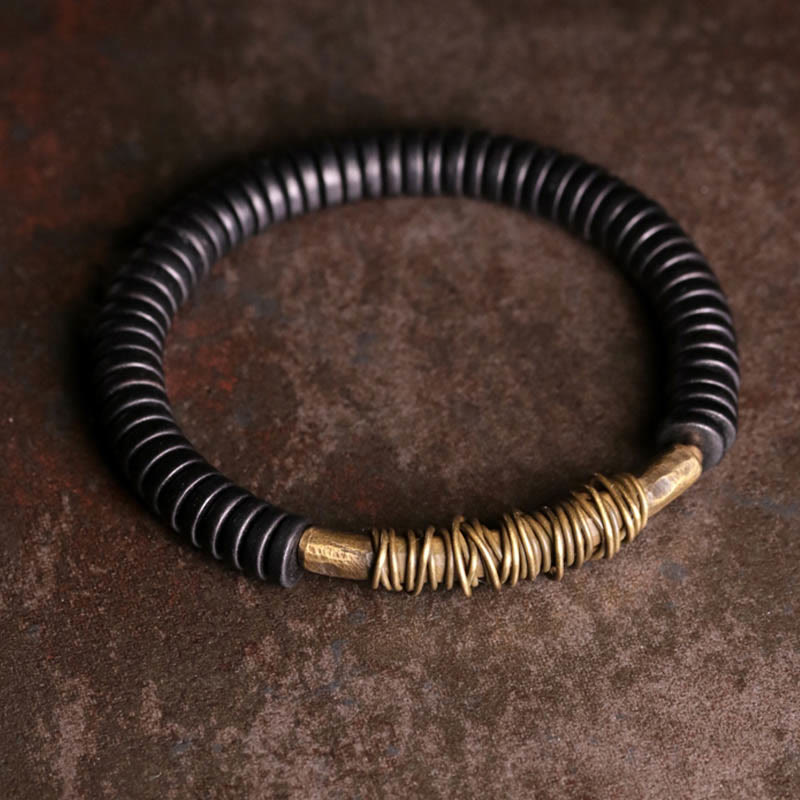 Buddha Stones Rustgevende Tibetaanse Armband van ebbenhout en koper - 17-17,6 cm - image 0