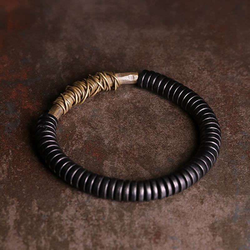 Buddha Stones Rustgevende Tibetaanse Armband van ebbenhout en koper - image 1