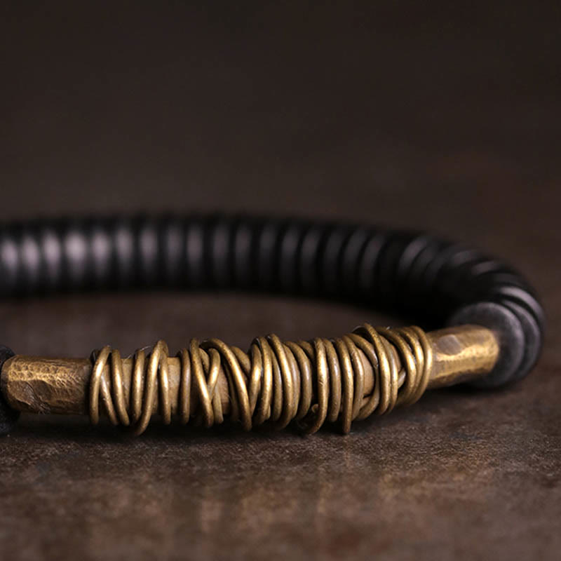 Buddha Stones Rustgevende Tibetaanse Armband van ebbenhout en koper - image 3
