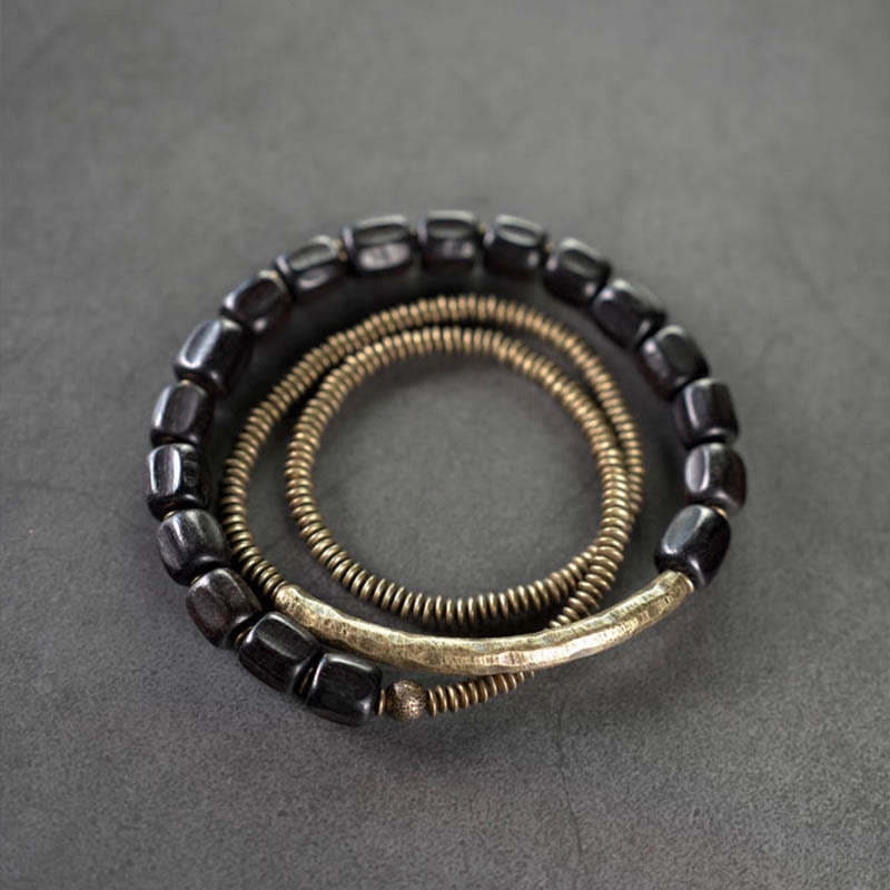 Buddha Stones Vintage vredesarmband van Tibetaans ebbenhout met meerlaagse koperen Armband - 17-17,5 cm - image 0