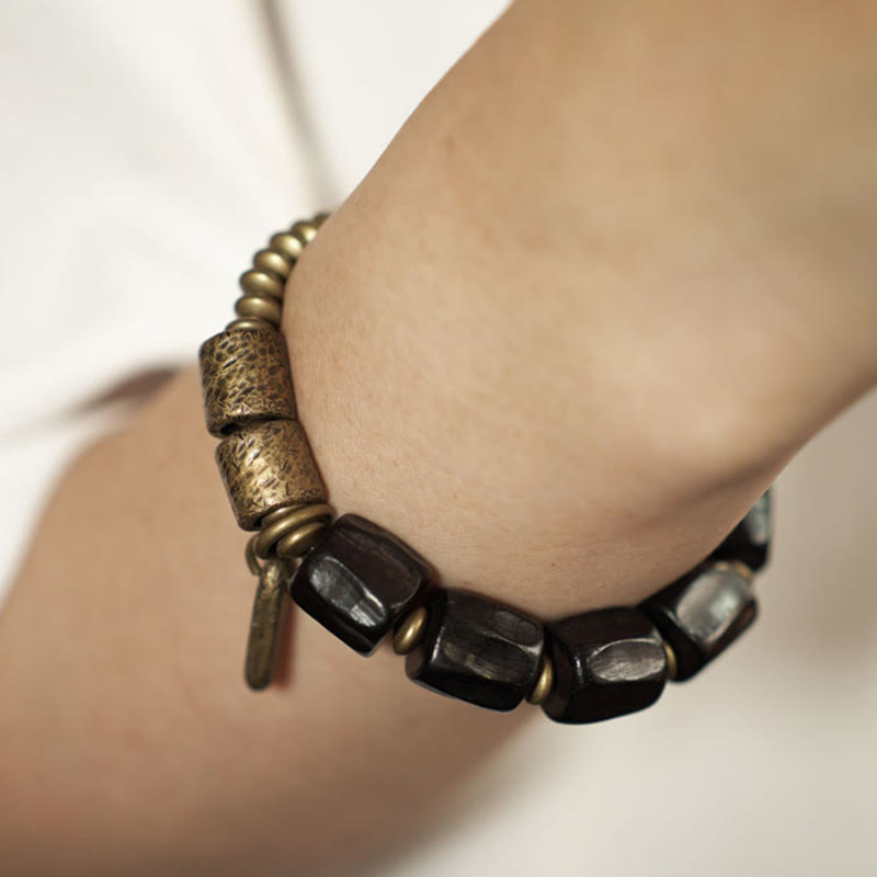Buddha Stones Vintage Armband van ebbenhout en koperen kralen - image 12