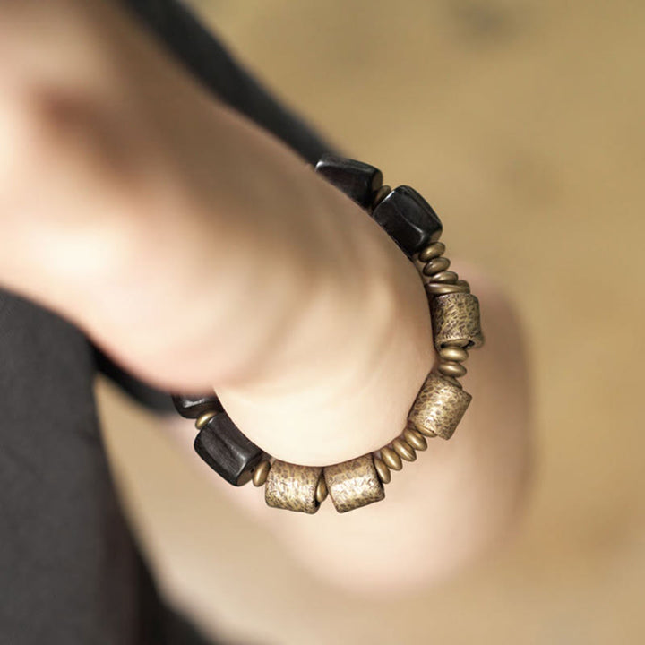 Buddha Stones Vintage Armband van ebbenhout en koperen kralen - image 11
