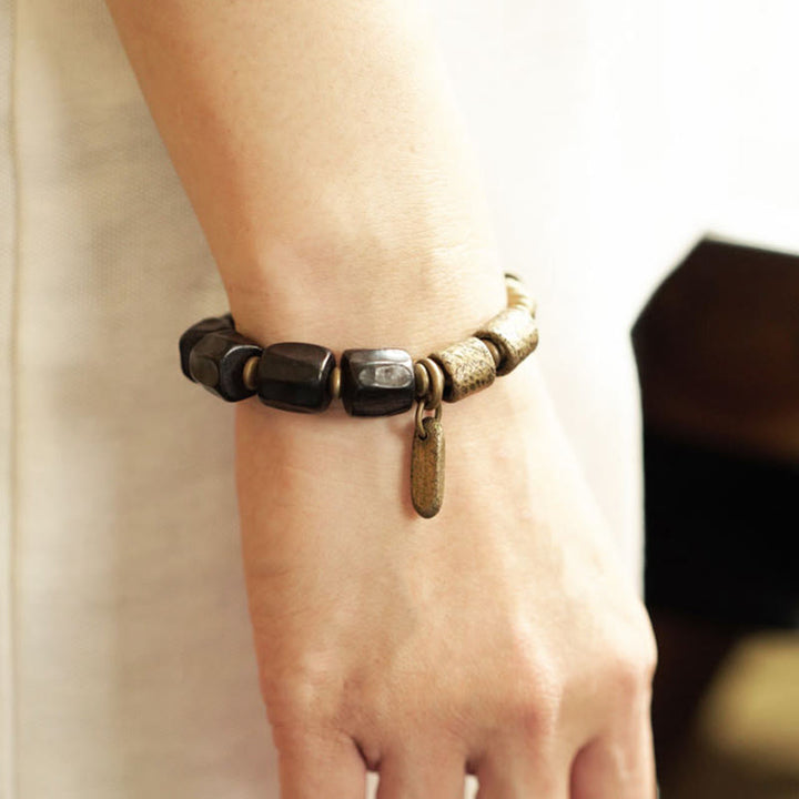 Buddha Stones Vintage Armband van ebbenhout en koperen kralen - image 14