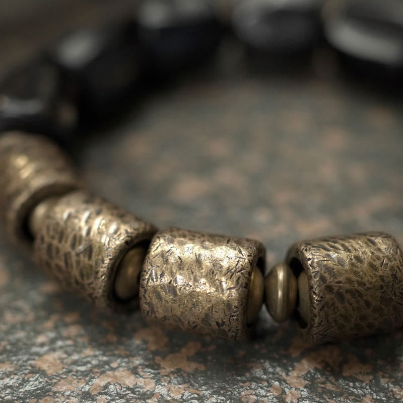 Buddha Stones Vintage Armband van ebbenhout en koperen kralen - image 18