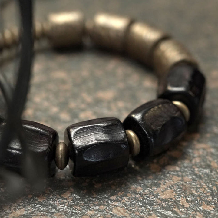 Buddha Stones Vintage Armband van ebbenhout en koperen kralen - image 20